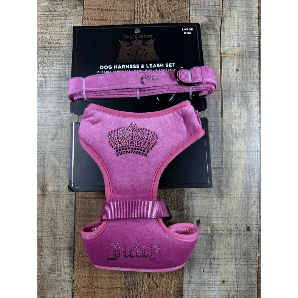 Juicy Couture Harness and Leash Set  Mesh Liner  Velour Pink Large